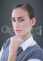 Close up of business woman thinking against grey background