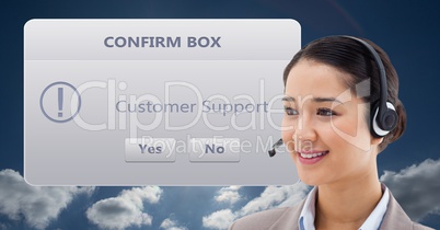 Customer support executive with dialog box