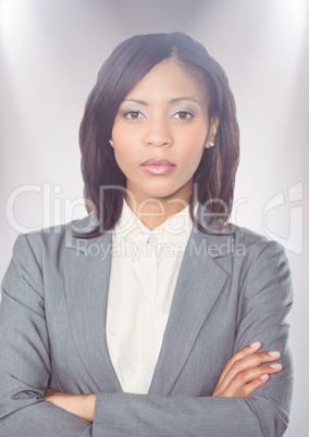 Close up of business woman arms folded against white background