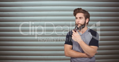 Male hipster smoking pipe