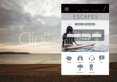 Escapes Holiday break App Interface with sea