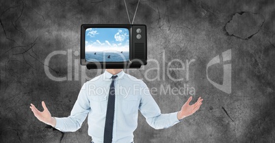 TV on businessman's head