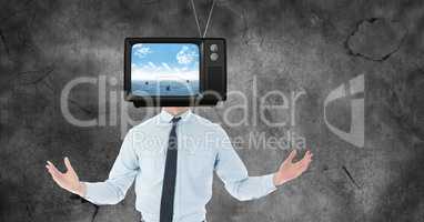 TV on businessman's head