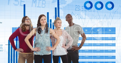 Confident business people looking away against graphs