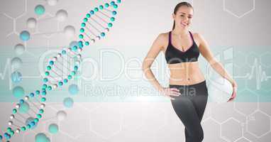Fit woman in sportswear by DNA structures