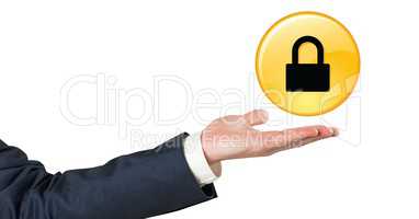 Business man hand with black and yellow lock graphic