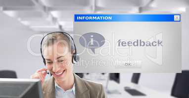 Customer service executive using headset by dialog box