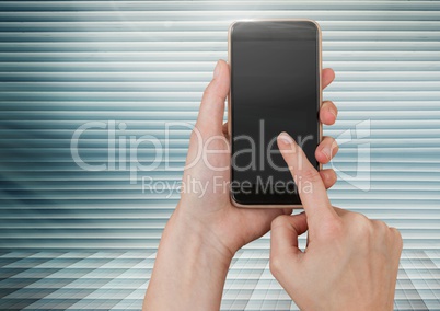 Hand Touching Mobile phone with futuristic stylish background