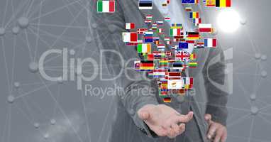 Midsection of businesswoman with various flags