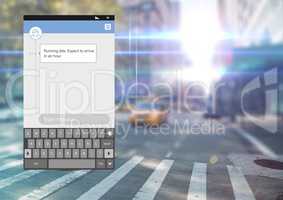 Social Media Messenger App Interface on street road running late