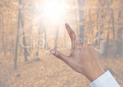 Hand Touching air flare in forest
