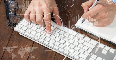 Digitally generated image of hands using computer keyboard while writing