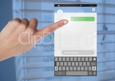 Hand Touching Messenging Social Media App Interface by window