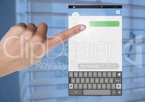 Hand Touching Messenging Social Media App Interface by window