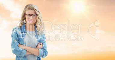 Confident female hipster against blur background