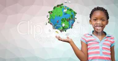 Portrait of girl with low poly earth