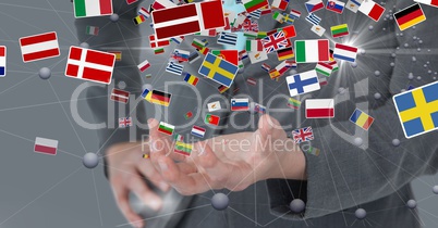 Midsection of business person with various flags