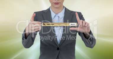 Midsection of businesswoman holding search bar
