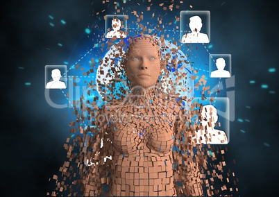 Digitally generated image of 3d human with networking symbols