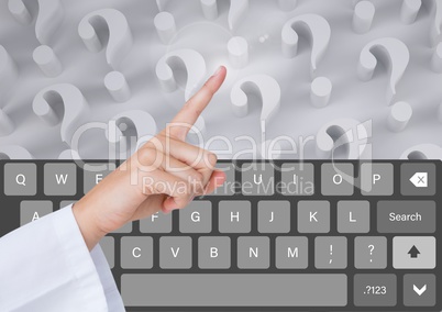Hand Touching Keyboard with question marks App