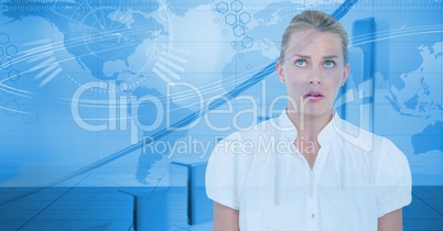 Digitally generated image of businesswoman and virtual screen