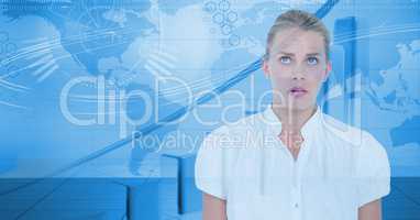 Digitally generated image of businesswoman and virtual screen