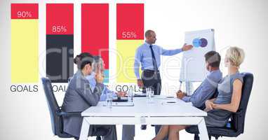 Businessman giving presentation to colleagues against graph