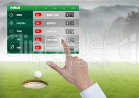Hand touching a Betting App Interface Golf