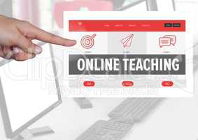 Hand touching an Online teaching App Interface