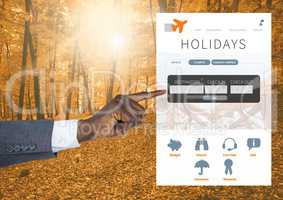 Hand Touching Holiday break App Interface in forest