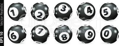 Black and white lottery number balls isolated