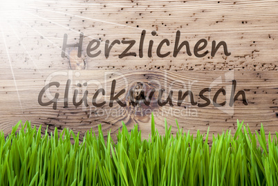 Bright Sunny Background, Gras, Herzlichen Glueckwunsch Means Congratulations