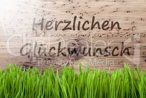 Bright Sunny Background, Gras, Herzlichen Glueckwunsch Means Congratulations