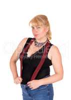 Blond woman with suspender.