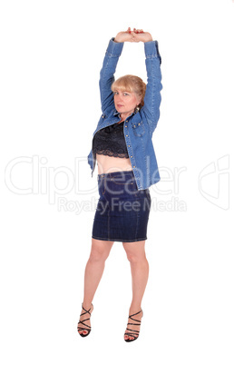 Blond woman stretching arms.