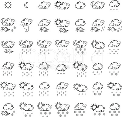 Set of  forty two forecast black outline weather icons