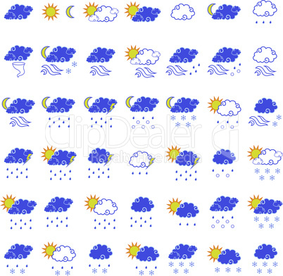 Set of  forty three forecast weather icons