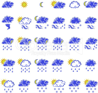 Set of thirty forecast weather icons