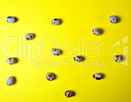 Fresh quail eggs on a yellow background