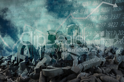 Composite image of 3d image of several damaged symbols with stones