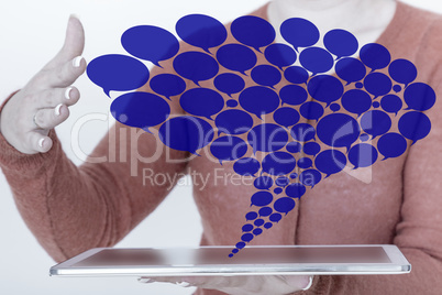 Woman with tablet pc and speech bubbles