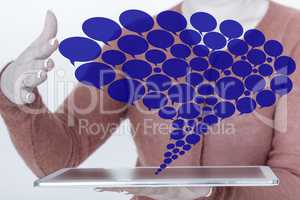 Woman with tablet pc and speech bubbles