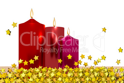 Burning candles with stars, 3d illustration