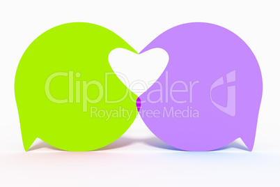 Two speech bubbles form heart, 3d Illustration