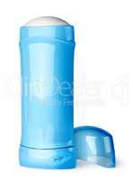 Blue deodorant container cap behind
