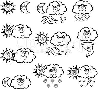 Cartoon weather black symbols set