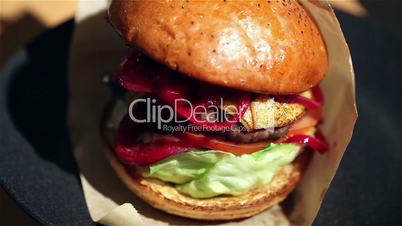 Sandwich hamburger with juicy burgers, Juicy burger with a large cutlet, a
