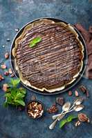 Delicious chocolate brownie cake with walnuts