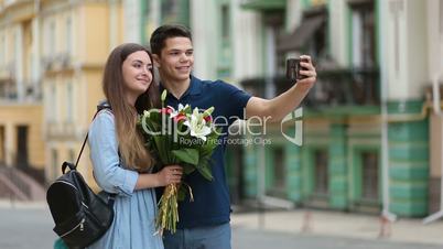 Loving couple talking self portrait with phone