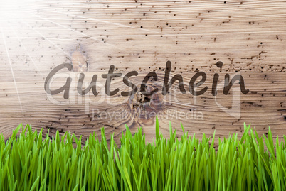 Bright Sunny Wooden Background, Gras, Gutschein Mean Voucher